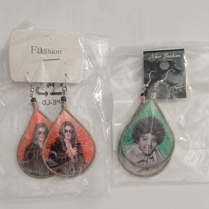 Michael Jackson Teardrop Earrings Bundle of 2 with Orange and Green Accents